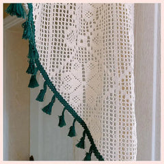 YICKYUE  -  Countryside American Style Knitted Beige Color Arc-shaped Short Curtain Embroidery Lace Clover Pattern Door Curtains for Bedroom