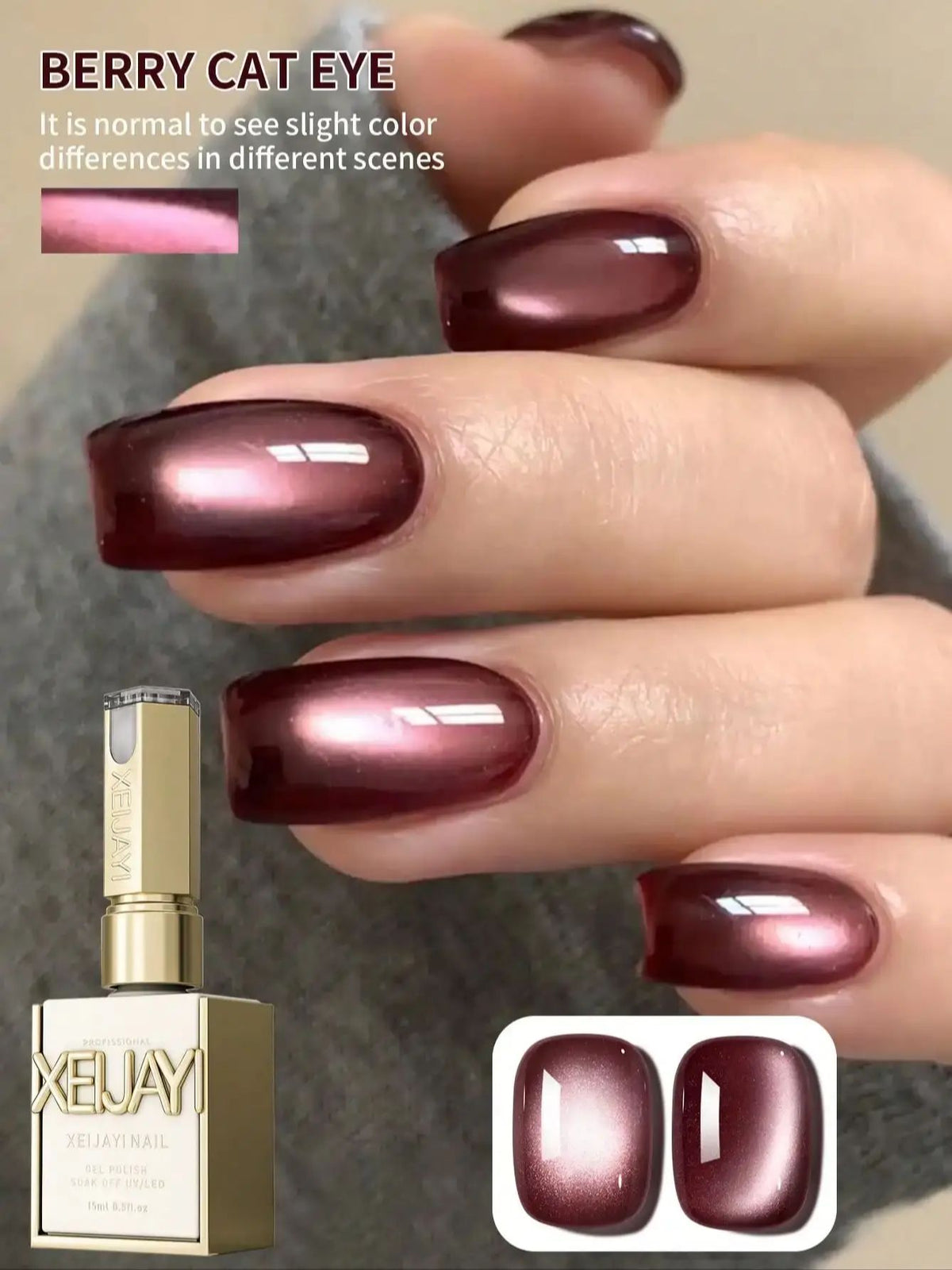 YICKYUE  -  1PC 15Ml Berry Cat Eye gel nail polish, UV LED curing, long-acting fast drying nail art gel - ideal gift for women For Spring