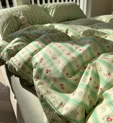YICKYUE  -  Pastoral flower green bedding set girl,twin full queen fresh rustic floral cotton home textile bed sheet pillow case quilt cover
