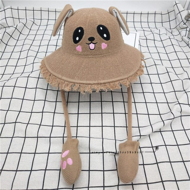 Cartoon Ears Press Air Cute Bag Moving Up Down Hat Girl Kids Summer Bucket Cap for kids and adult