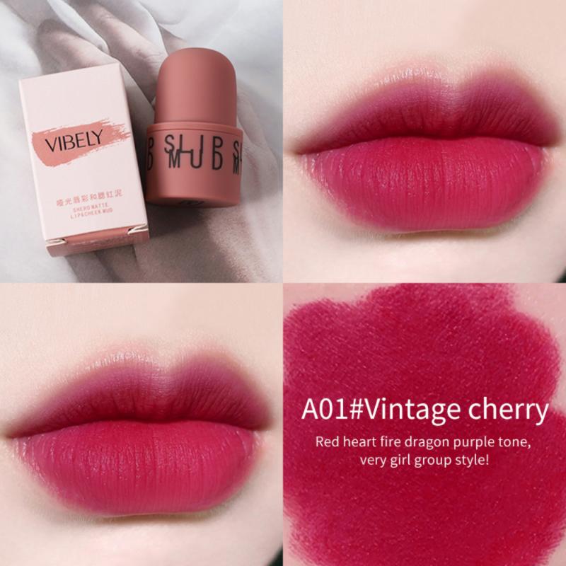 New Arrival Velvet Matte Lip Glaze Matte Waterproof Lipstick Makeup Stamp Shaped Lipclay Dual-use Lip and Cheek Cosmetics TSLM1