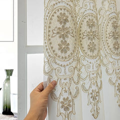YICKYUE   -  Double Layer Embroidered Curtains For Bedroom Luxury European Bead Rope Embroidered Tulle Curtains with Valance for Living Room