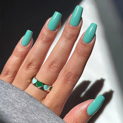 YICKYUE  -  Simple Solid Color Detachable Red Blue Green Nude Color Short Ballet Finished Fake Art False Nails Press on Nails Glue Wholesale