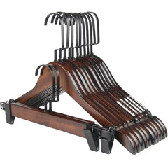 10Pcs/set Adult Extra-Wide Solid Wood and Metal Hook Wooden Hangers With Notches Non-slip Metal Hook for Clothes W2760