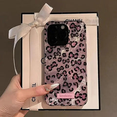 YICKYUE  -  Pink Leopard Print Phone Case for IPhone 16 15 14 Pro Max 13 12 11 Pro Max16e  8 7 Plus SE 2022 XS XR X Tinfoil Pattern Cover