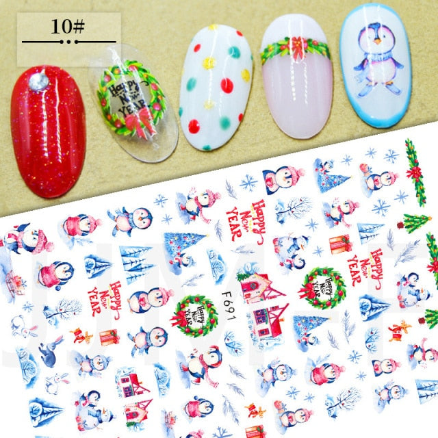 Christmas Elk Snowflakes Adhesive 3D Nail Stickers New Blood Hand Footprint Skull Head Bat Easter Halloween Slider Decals Decor