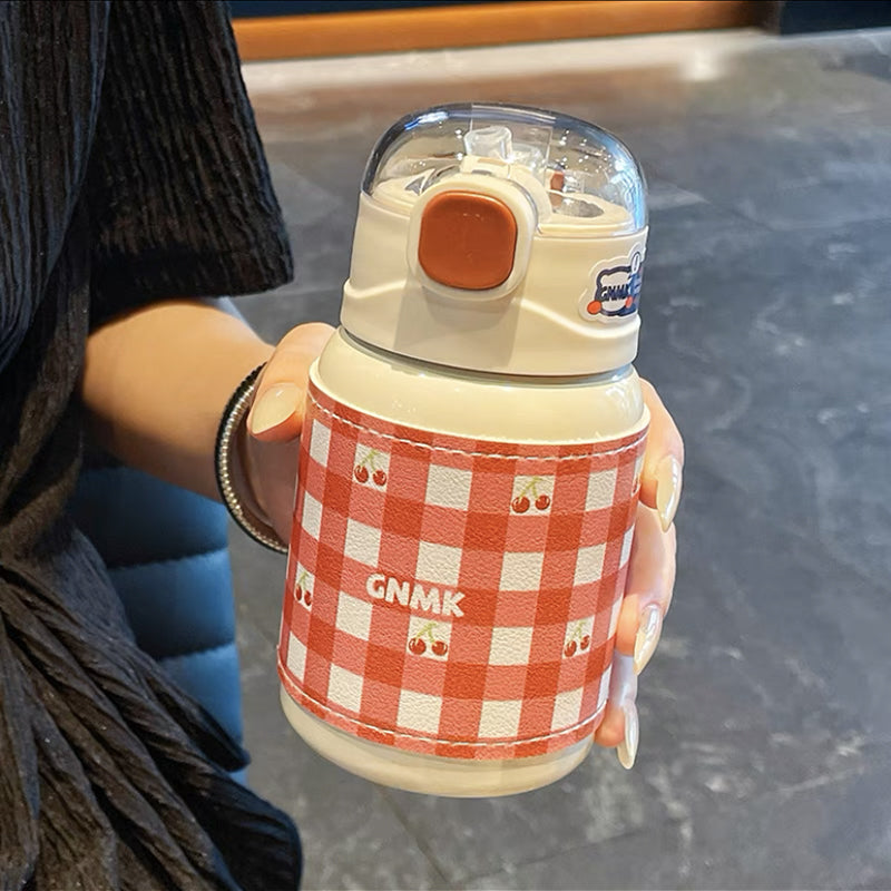 YICKYUE  -  Kawaii Cherry Thermal Water Bottle Cute Girl Children's Water Bottles 350/450ml Thermos For Tea Coffee Portable Travel Cup Gift