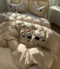 Yickyue  -  Fashion cute cartoon rice ball bedding set,twin full queen king embroidery cotton home textile bed sheet pillow case quilt cover