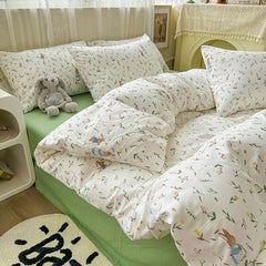 YICKYUE  -  Skin-friendly Naked Sleeping Double-layer Yarn Washed Cotton Bedding Four-piece Set Double Quilt Cover Bedding Set for Home