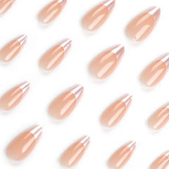 YICKYUE  24Pcs Almond-Shaped Press-On Nails Simple&Elegant Reusable Minimalist Fake Nails with French Tips for Women&Girls Daily Wear