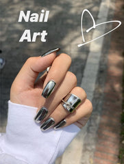 24pcs Soot Medium and Long False Nail Patch Wear Nail Sticker Finished Fake Nails Punk Nail Tip Extension Press On Nails Beauty