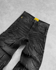 Hearujoy  Y2k Jeans New Harajuku Flame Embroidered Hip Hop Street Leisure Denim Pants Men Clothing High Waist Straight Leg Wide Leg Jeans