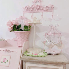 YICKYUE  -  Pink Bow Wall Coat Racks Hanging Clothes Bag Long Strip Hook Entrance Door Keys Holder White Bathroom Wall Hangers Room Decor