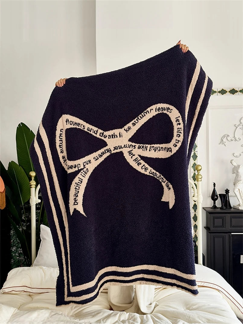 YICKYUE  -  AB Double-sided Living Room Autumn and Winter Nordic Shawl Sofa Blanket Cartoon Bow Love Half-side Velvet Blanket