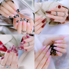 24Pcs/Box Pink Christmas Ballerina False Nails With Manicure Tools Winter Snowflakes Acrylic Press On Full Cover Fake Nail Tips