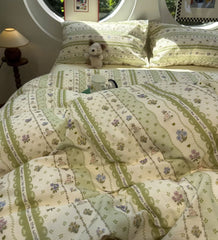 YICKYUE  -  Fresh fashion green flower rabbit beding set,twin full queen french floral cotton home textile bed sheet pillow case quilt cover