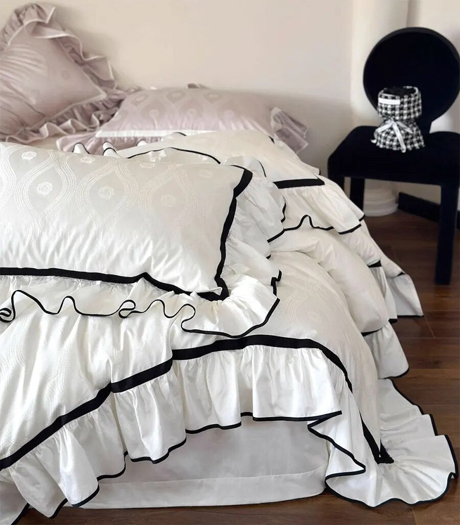 YICKYUE  -  Sweet purple pink flower rose bedding set,full queen king fairyfair ruffle cotton home textile bed sheet pillow case quilt cover
