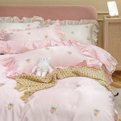Yickyue - Comfortable and Soft Sweet Style Satin Bedding Set 4 Pcs