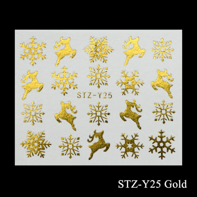 1pc Gold Silver Christmas Snowflake Nail Polish Stickers Winter Nail Art Decals Water Transfer Manicure Accesoires CHSTZ-YA-2