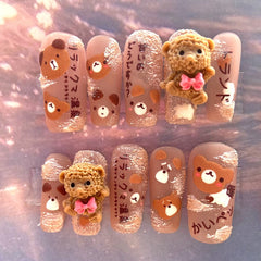 Handmade Kawaii 3D Cartoon Short False Nails Tips Y2K Press On Nails Art Long Coffin Stiletto Reusable Fake Nail With Glue Gift