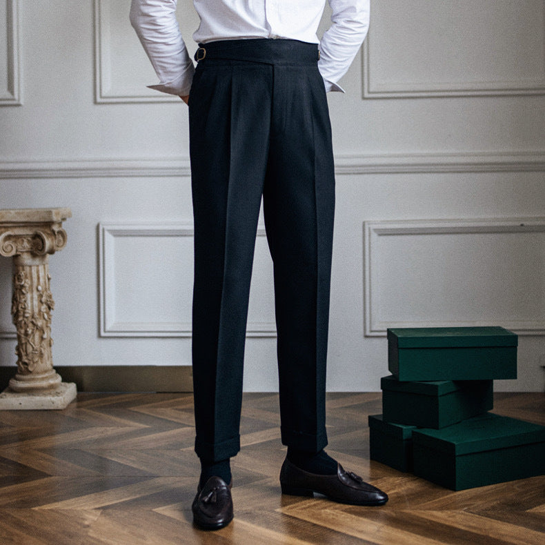 Hearujoy Italian Style Naples Suit Pants Men High Waist Straight Trousers Spring Autumn Fashion England Business Casual Pant Streetwear