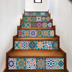 6Pcs/Set Bohemian Creative Stair Stickers Decorative Living Room PVC Self-Adhesive Roman Porcelain Waterproof Wall Stickers