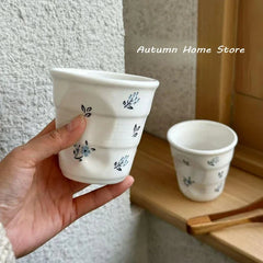 YICKYUE   -  French Retro Basket Flower Ceramic Coffee Cup Hand-held Latte Cup Teacup
