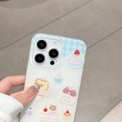 YICKYUE  -  Korean ins Cute Cartoon Cherry Cake Dessert Bear Phone Case for iPhone 16 15 14 13 Pro Max Back Cover Fund