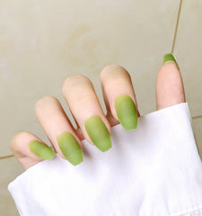 Fake press on nails matte coffin head Flat-Head Frosted Green Wearable Nail Stickers Finished Nail wearable full cover nail tips