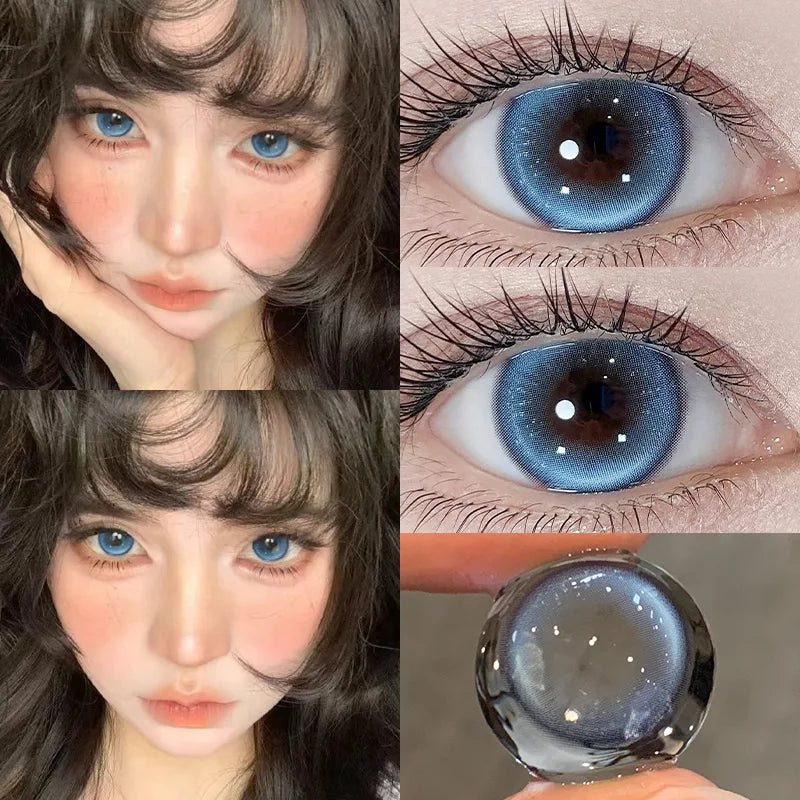 YICKYUE  -  2PCS Myopia Lenses Colored Contact Lenses with Degree Natural Colored Eye Lenses with Diopters Blue Contact Lenses