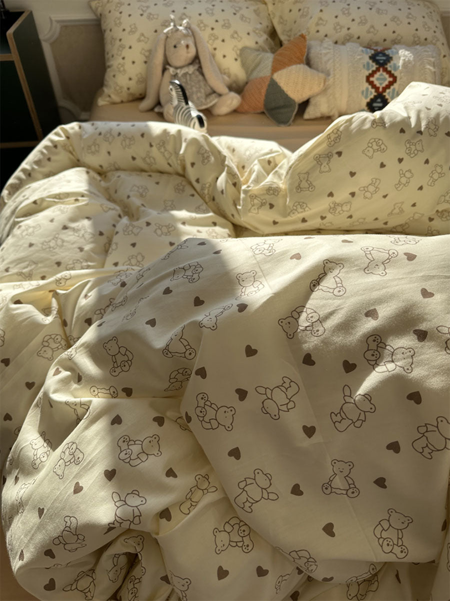 YICKYUE  -  Fashion cartoon bear heart bedding set kid teen boy,twin full queen king cotton home textile bed sheet pillow case quilt cover