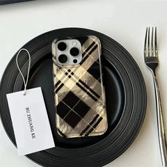 YICKYUE  For iPhone 16 Pro Max Case Retro Black Gold Diamond Grid Pattern Case For IPhone Case 16 15 14 13 12 11 XR XS Max 7 8 Plus Cover