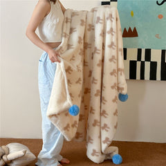 YICKYUE  -  Cute Plush Blanket Winter Thickened Warm Double-sided Portable Bowknot Blanket Single and Double Car Sofa Blanket Soft Bedding