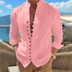 Hearujoy Vintage Mens 100% Cotton Linen Shirts Long-Sleeved Stand Collar Casual Tops Spring Summer Fashion Men Clothing Retro Shirt
