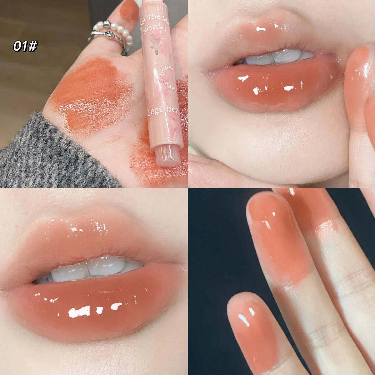 YICKYUE  -  Heart Shape Water-light Lipstick Lip Glaze Jelly Cherry Pink Lip Gloss Moisturising Long Lasting Lip Tint Korea Makeup Cosmetics