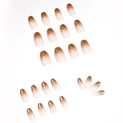 Press On Nails Coffee Orange Gradient French Nail Finished Fake Nail Nail Patch Nail Patch Waterproof Detachable Nail Patch TN