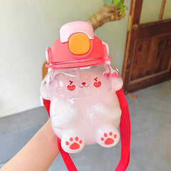 Kawaii Rabbit Straw Water Bottle For Girls School Summer Cute Kids Double Drinking Plastic Cup With Strap Handle Large Bottles