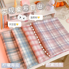 W&G Ins Plaid Tablecloth 150cm Kawaii Student Dormitory Desk Mat Bedroom Japanese Girl Heart Simple Desktop Placemat Table Cloth