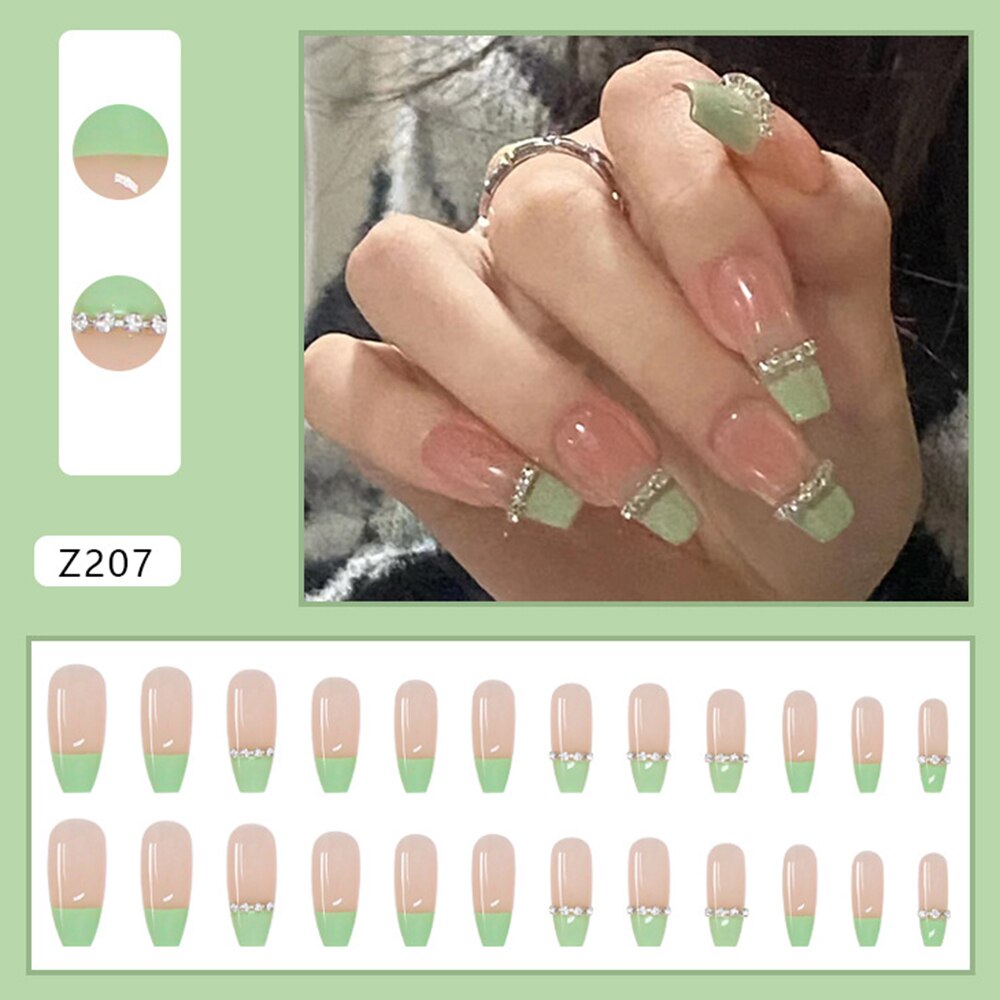 24PCS Press On Nails Charms Deco Rhinestones Design Artificial Nails Full Coverage Nails Art Free Shipping Items