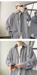 Hearujoy Oversized Loose Striped Shirt Unisex Spring Autumn Mens Long sleeved Tops Fashion Casual Shirts Cardigan Streetwear Couple Ins