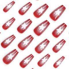 YICKYUE  -  24pcs five-pointed star Fake Nail Patch French Red Ballet Coffin False Nail Full Cover Wearable Press on Nails Tips for Girls