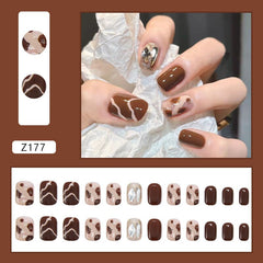 Leopard Diamond Fake Nails Art Nail Tips Press on False Nails Set Full Cover Artificial Short Square Head Fingernails