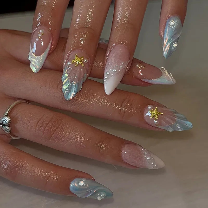 YICKYUE  -  24pcs Gradient Green Fake Nails Ins Simple French Press on Nails For Women Wearable Detahcble European Spice Girls Fake Nails