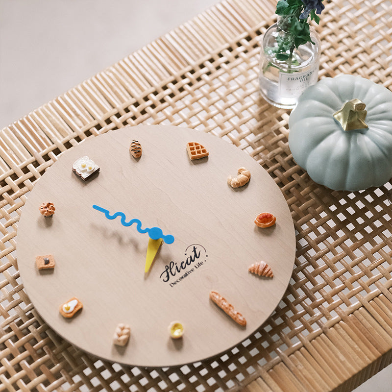 YICKYUE  -  DIY Wooden Bread Wall Clock Ins Cute Desktop Clock 10inch Living Room Home Decorative Clock  Personality Creative Gift