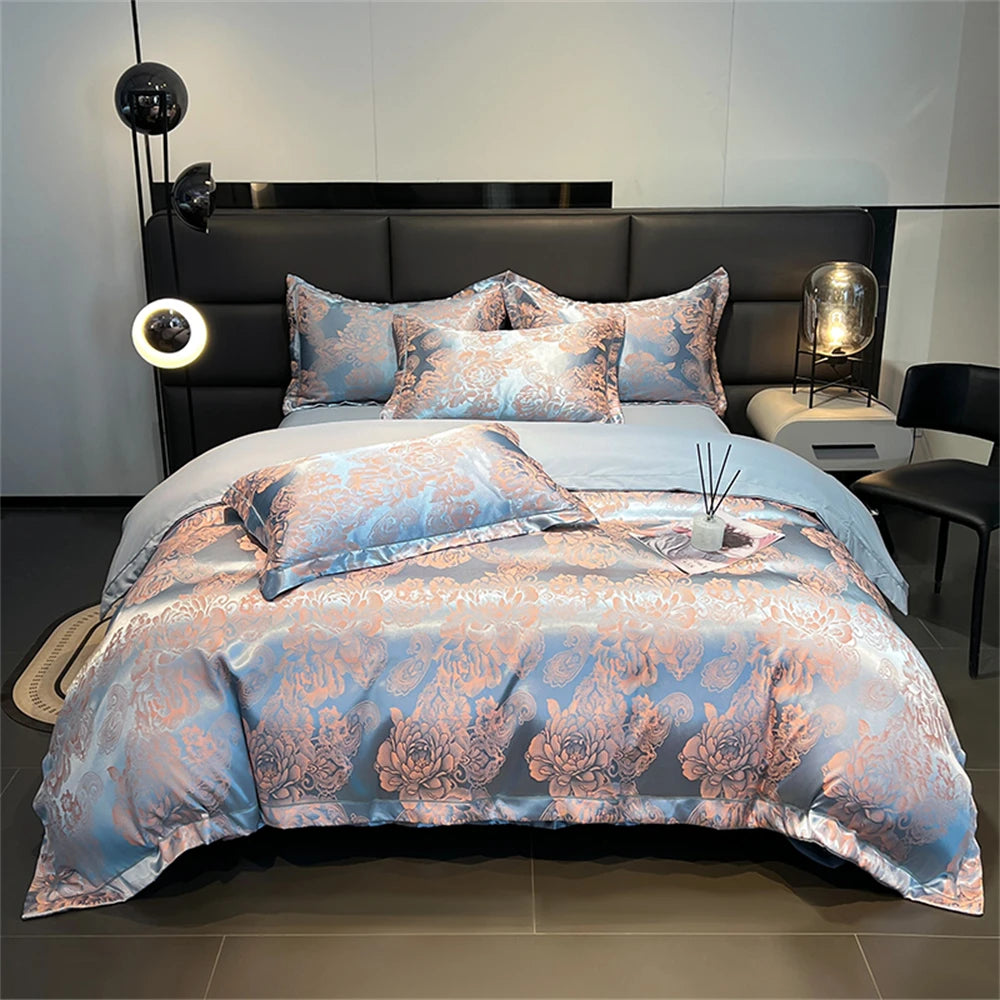 YICKYUE  Luxury Satin Stitch Jacquard Bedding Set Comforter Cover Delicate Queen King Four-Piece Set Quilt Cover Pillowcases Home Textile