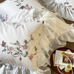 YICKYUE  -  Lace Ruffles Princess Pure Cotton Bedding Set Floral Quilt Cover Girls Wedding Home Textiles Duver Cover Bed Sheet Pillowcases
