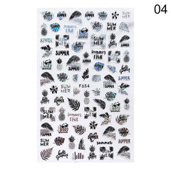 3D Stickers iridescent Simple Lines Black White Gold Leaves For Nails Design  Nail Wraps Sticker Art Decorations Transfer Decal