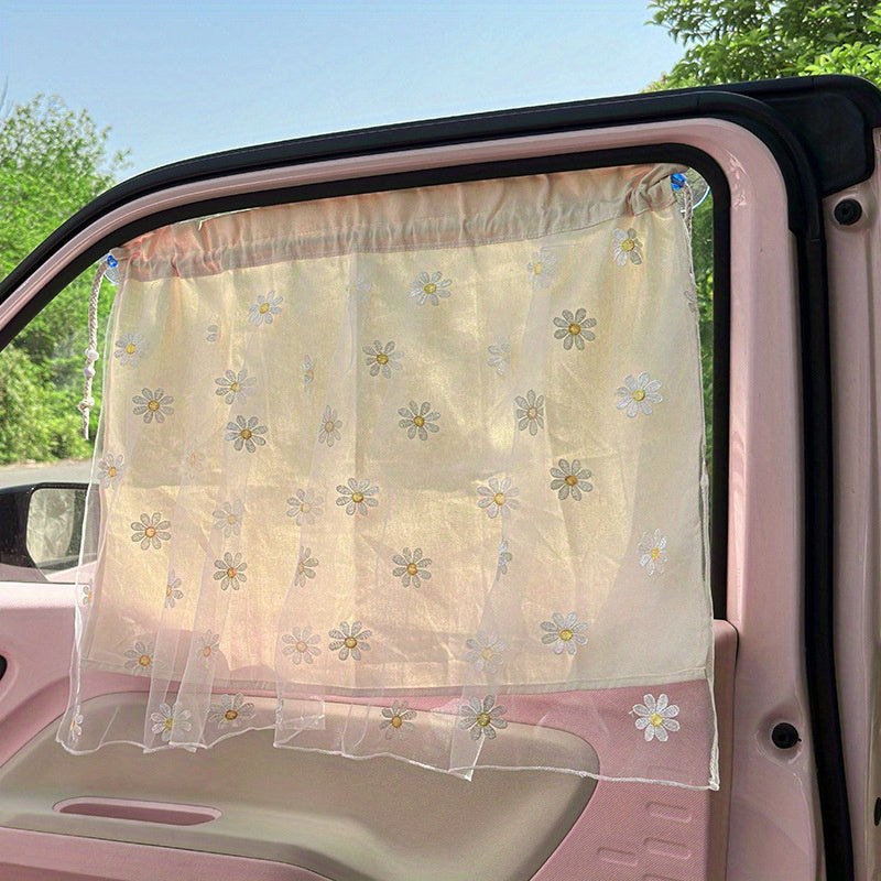 YICKYUE  -  [Multifunctional Sunscreen Car Shade] Car Sunshade, Hanging Suction Cup Lace Daisy, Multifunctional Sunscreen Heat Insulation, Car Double Blackout Curtains