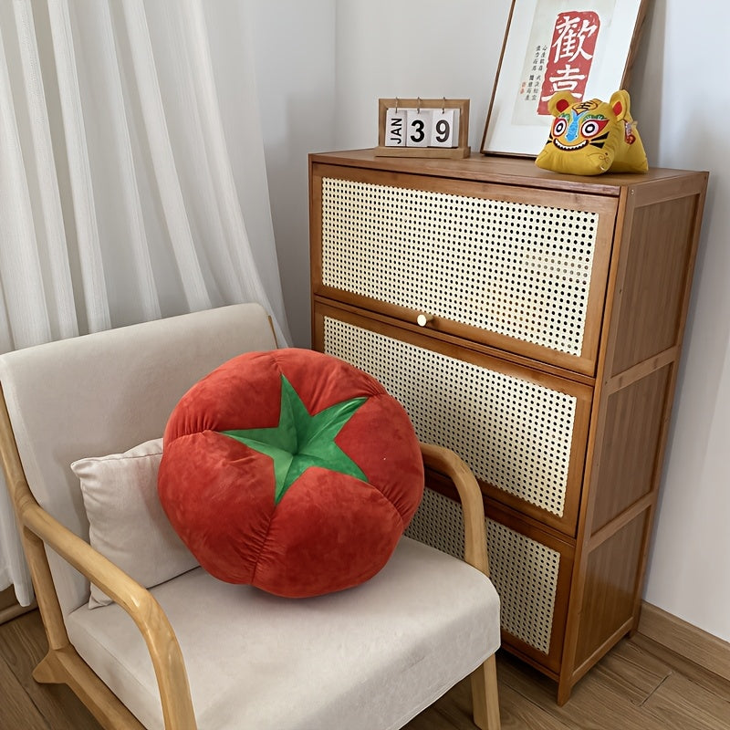 YICKYUE  -  1pc Rustic Tomato Shaped Throw Pillow, Hand Washable Woven Polyester & Polypropylene, Multipurpose Decorative Cushion for Sofa, No Battery Required, Sewn Seam Closure, 180-200gsm