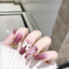Fake Finger Press On Nails Heart 24PCS Long Ballet Nails Japanese Full Cover Nail Tips Design Nail For Girls Free Shipping Items